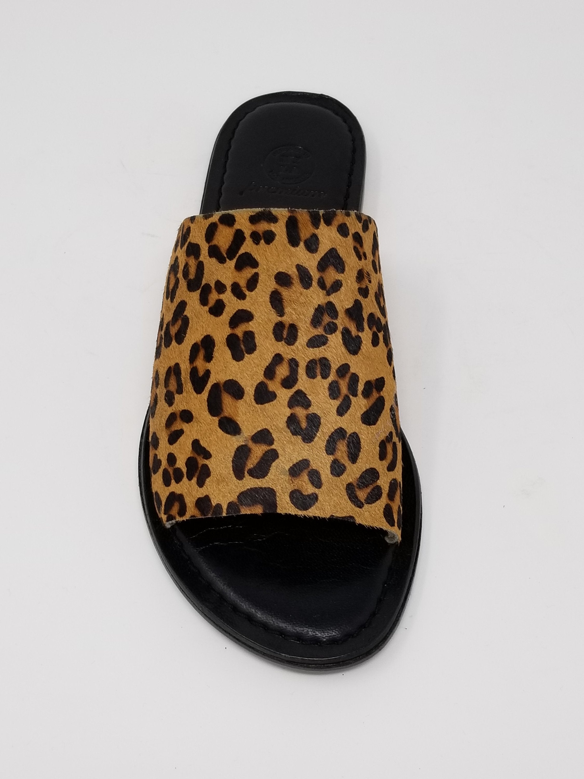 Azure Ophion Laguna leopard print calf hair footwear front view, showcasing stylish animal pattern and sleek design.