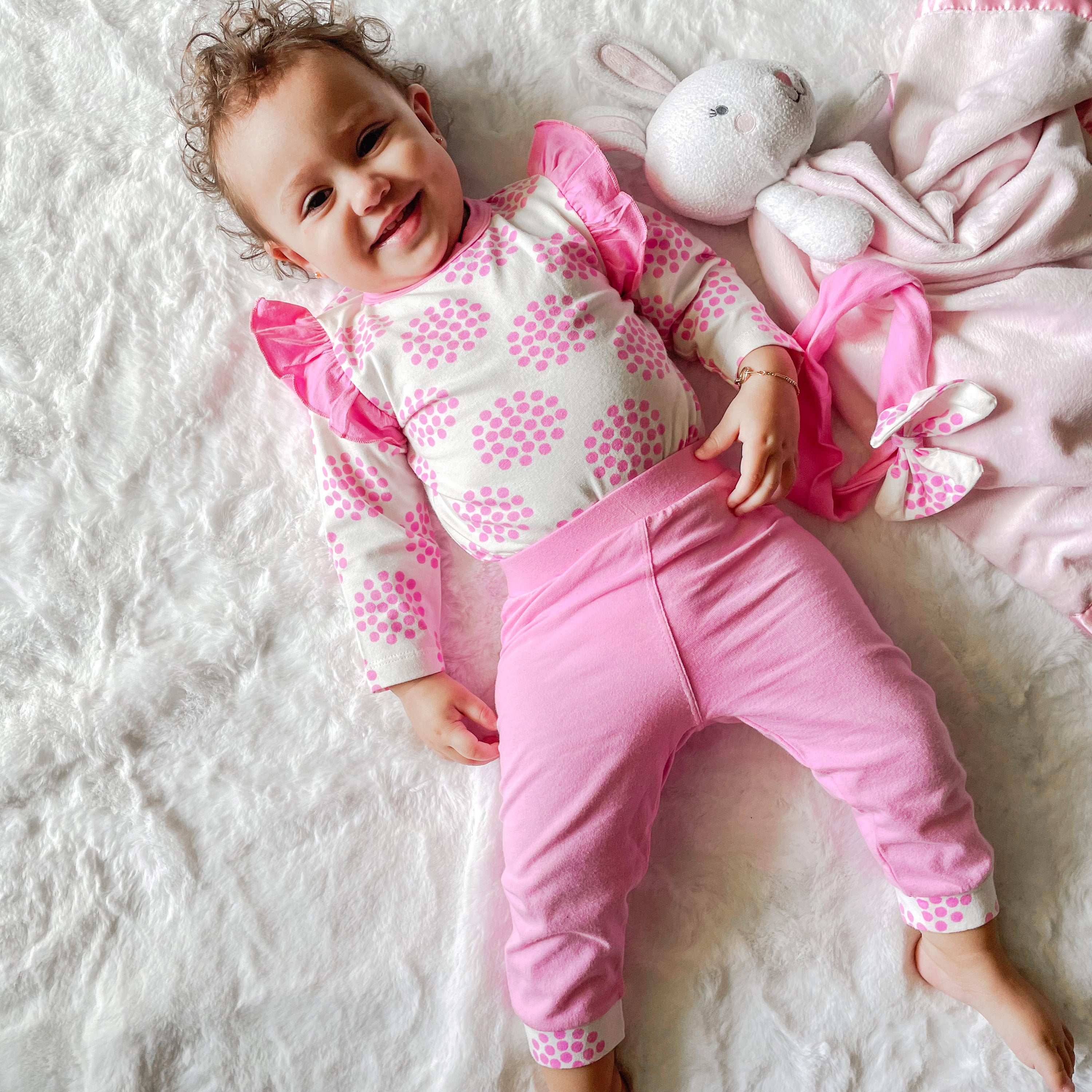 Black Simba AnnLoren baby girls pink polka dot layette set with onesie, pants, and headband for kids&