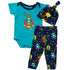 Black Simba baby boys space-themed layette set with spaceship onesie, pants, and cap in a 3-piece gift set for infants.