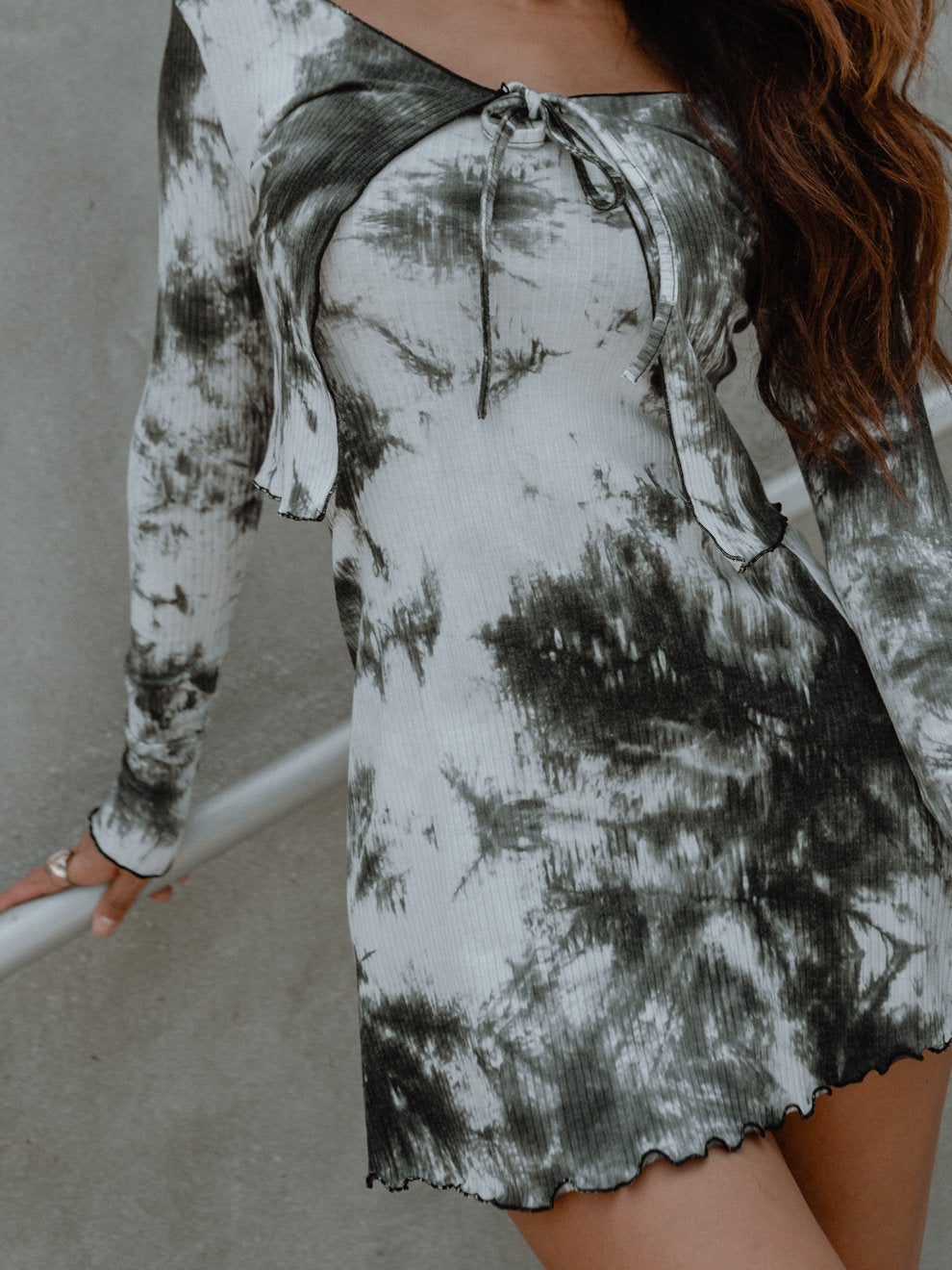Azure Thanatos picnic dress and cardigan set featuring a floral dress with a coordinating cardigan, perfect for outdoor outings.