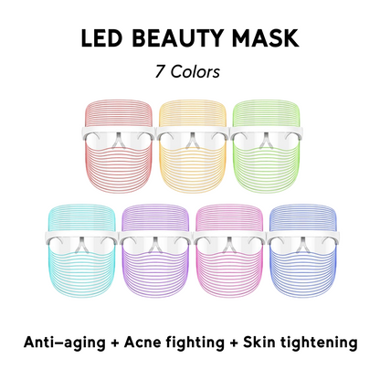 Pear Aphrodite LPURE SOL. Beauty ED Light Therapy Skin Mask with LED shield displaying seven color options for skin treatment.