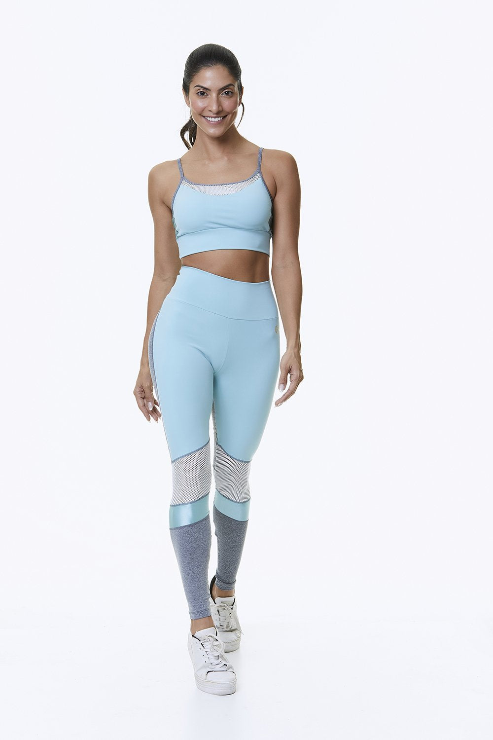 Red Medusa women’s baby pink sports bra from Alamo activewear line, front view showing supportive design and soft fabric.