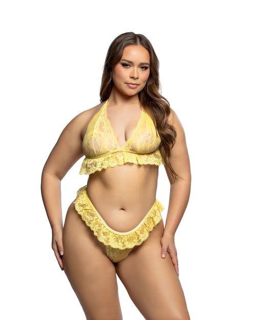 Yellow lacy flutter 2-piece women&
