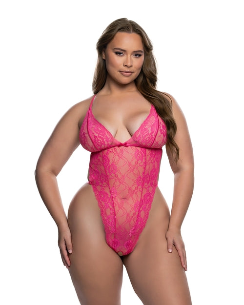 Brown Sooty Lace Essentials Teddy lingerie with delicate lace details, featuring a fitted design and adjustable straps.