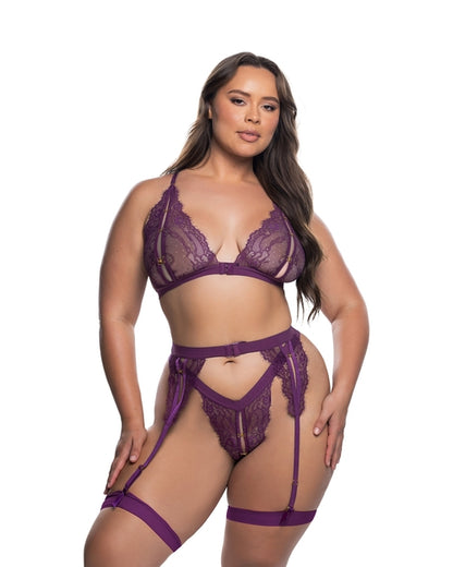 Brown Sooty Lace Fetish 2-Piece Set for women, featuring intricate lace design and revealing fit, perfect for intimate wear.