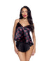 Brown Sooty Rosebud Heart Cami 2-piece set for women featuring a floral camisole and matching shorts, soft fabric and feminine design
