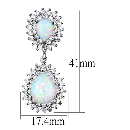 Rhodium 925 sterling silver earrings with semi-precious opal, featuring elegant jewelry design and vibrant gemstone accents.