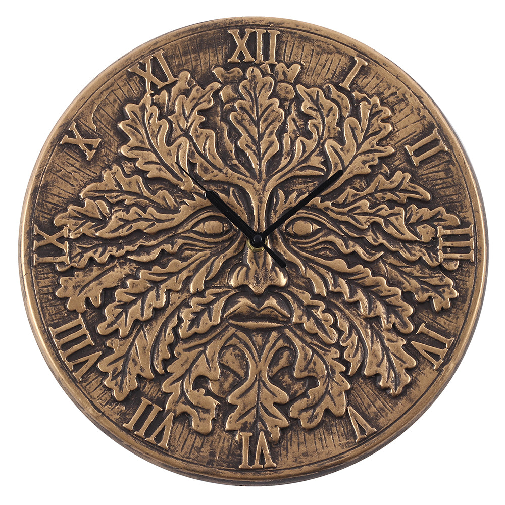 Terracotta Green Man clock by Lisa Parker, decorative gift featuring a detailed green man design in a rustic style.