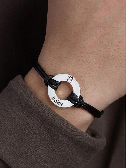 Leather bracelet with engraved pet name, memorial dog dad gift, Green Millie bracelet honoring lost pet, natural leather design