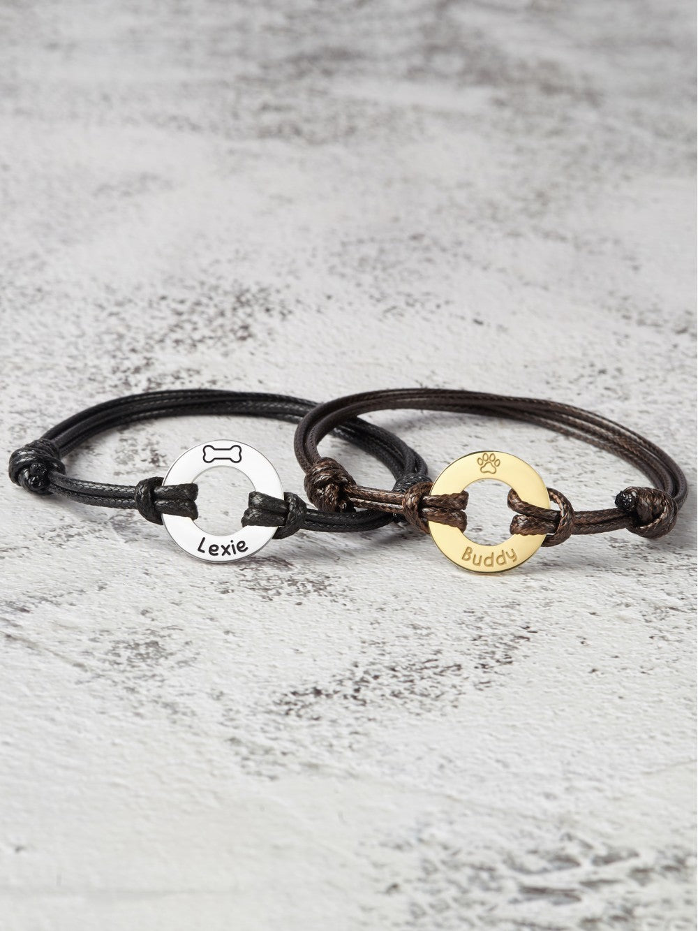 Green Millie leather bracelet with engraved pet name, memorial dog dad gift, honoring the loss of a beloved pet.