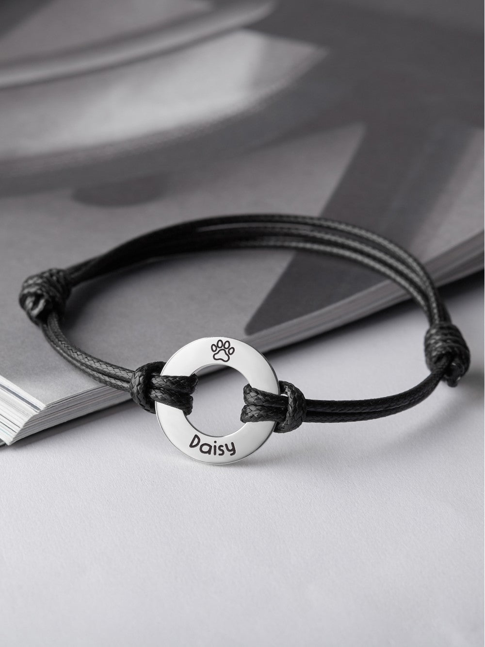 Leather bracelet with engraved pet name, memorial design, Green Millie pet loss gift for dog dads, sentimental jewelry.