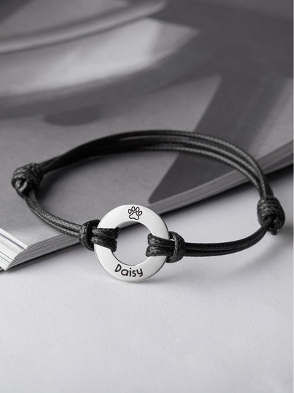 Leather bracelet with engraved pet name, memorial design, Green Millie pet loss gift for dog dads, sentimental jewelry.