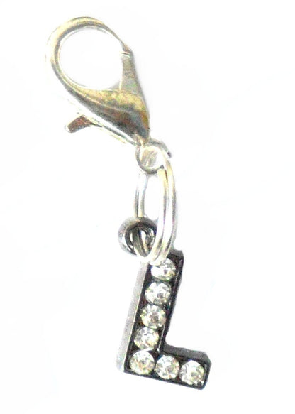 Salmon Oscar A-Z Crystal Letter pet charm attached to a colorful pet collar for leashes and petwear accessories.