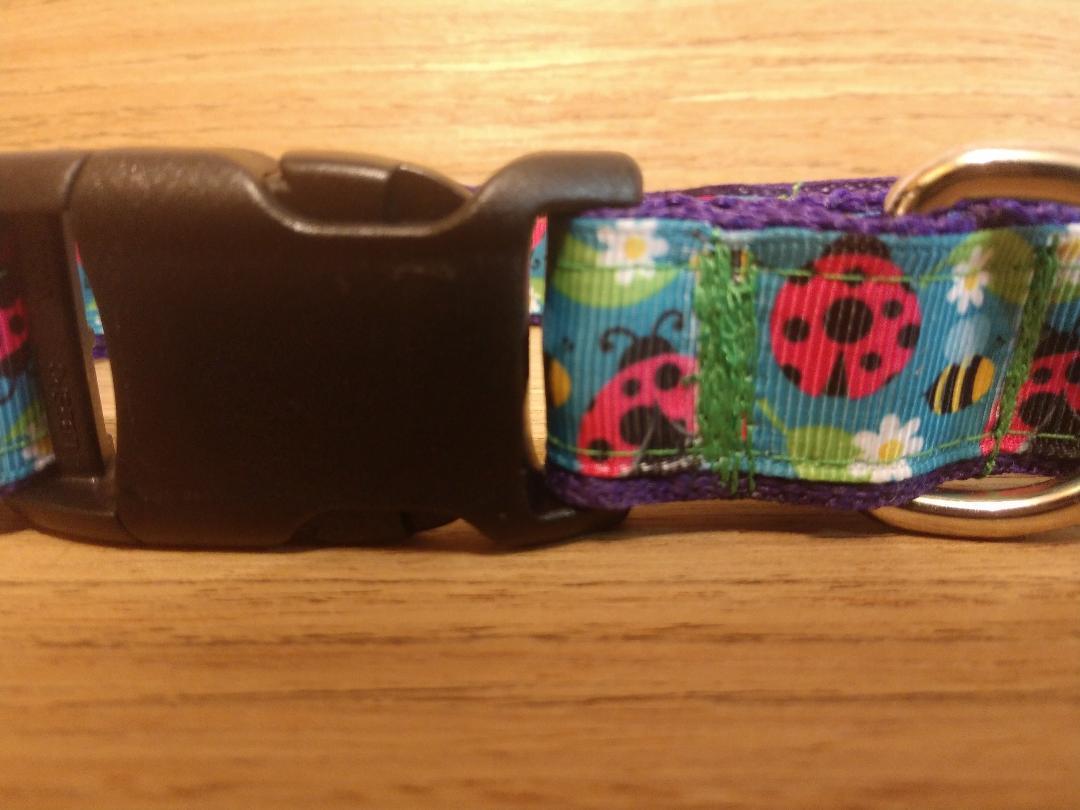 Green Thalassa large ladybug collar for pets, featuring vibrant red and black ladybug design on a sturdy leash or collar.