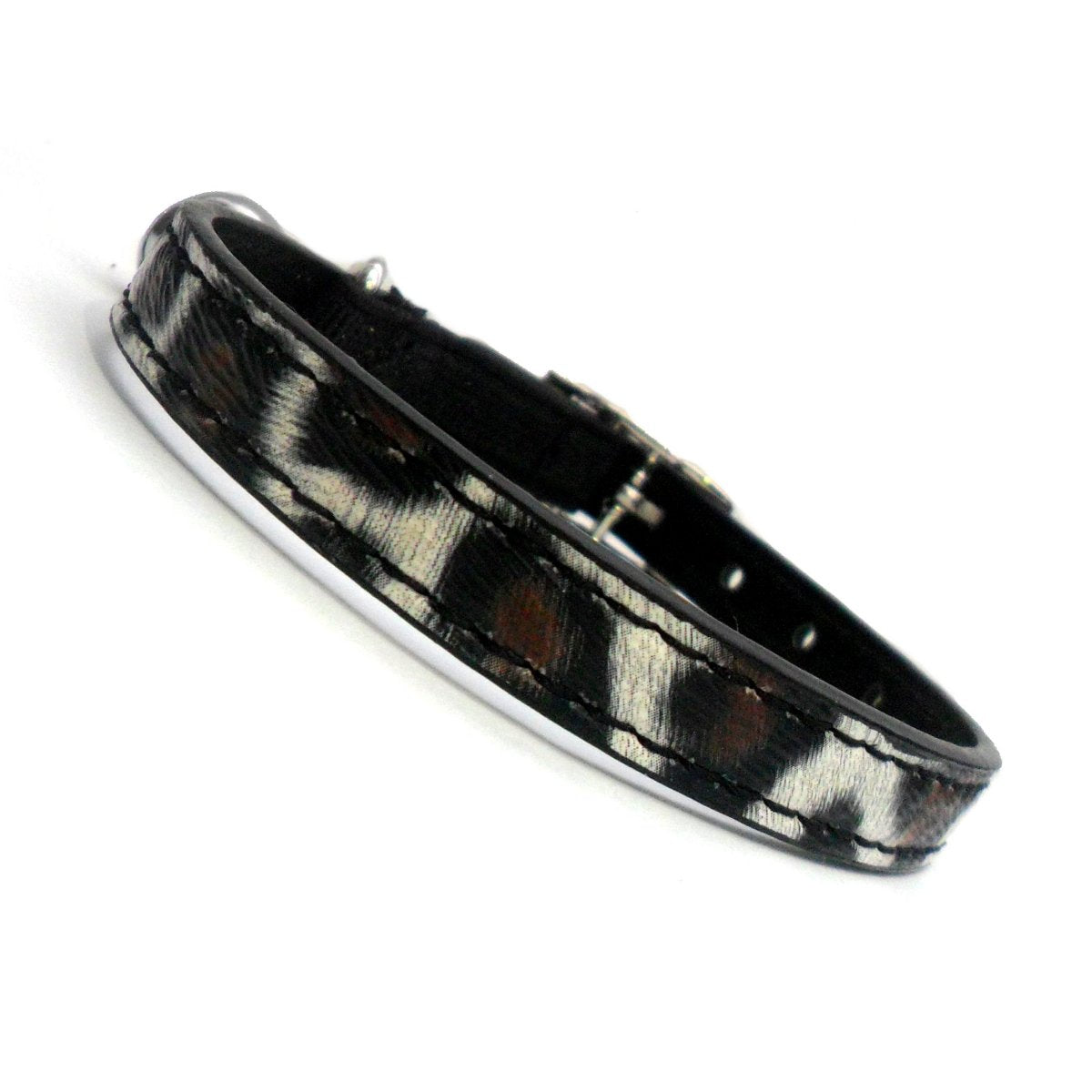 Salmon Oscar leopard print cat collar with a small bell and adjustable strap, designed for stylish and comfortable pet wear.