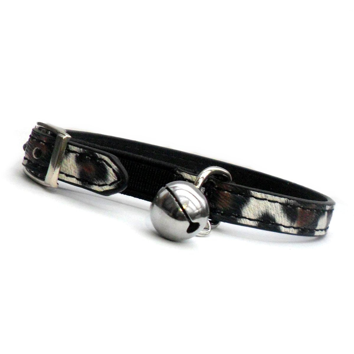 Salmon Oscar leopard print cat collar with bell, adjustable pet accessory for cats featuring stylish animal print design.
