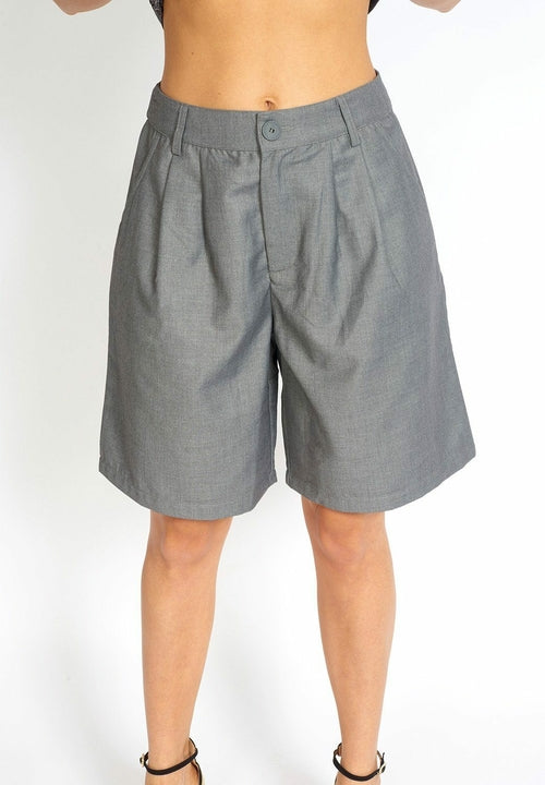Light grey loose cut cloth Bermuda shorts by Azure Thanatos, featuring a relaxed fit and casual style.