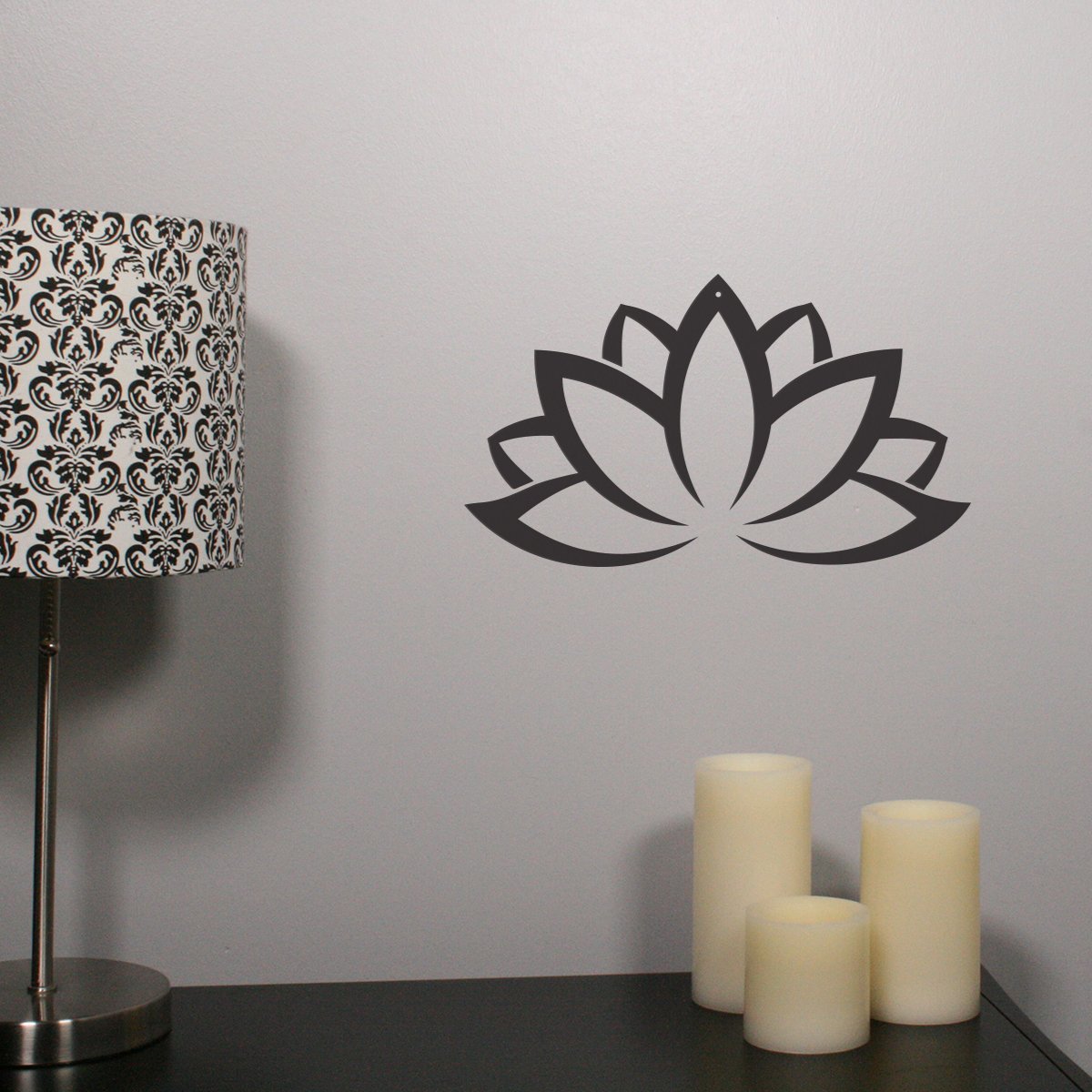 Canis Minor metal wall art featuring a detailed lotus flower design for home and garden decor.