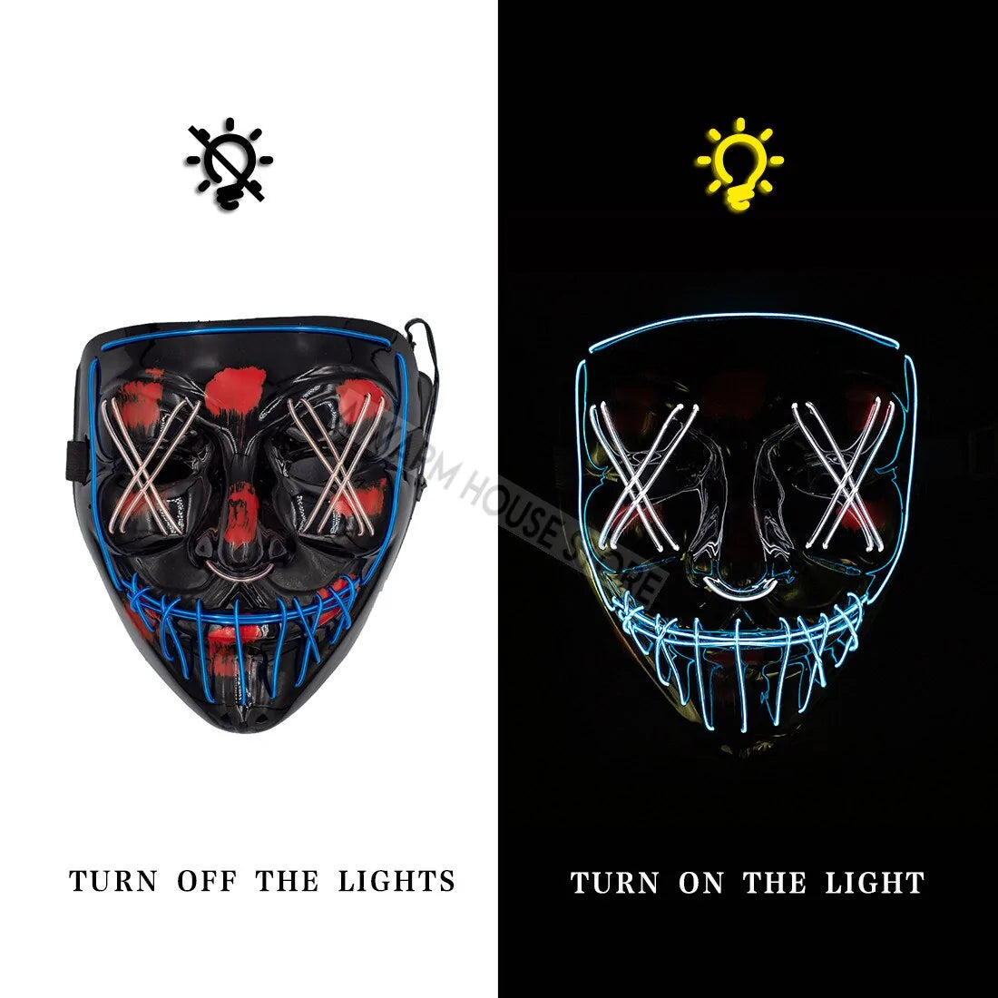 White Eucalyptus Halloween LED pet mask featuring spooky light-up eyes and adjustable straps for comfortable fit.