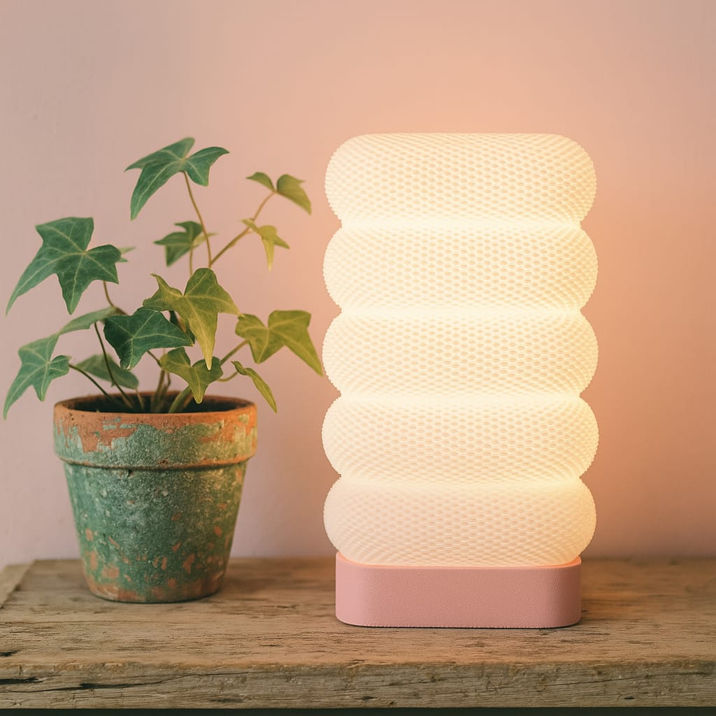Azure Pontus LumaCell table lamp with modern design, featuring a sleek base and a glowing cylindrical light for stylish lighting.