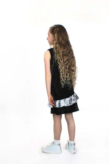 Kids and babies glitter velvet dress named Luna by Sky Blue Beech, featuring a sparkly, soft velvet fabric and charming design.