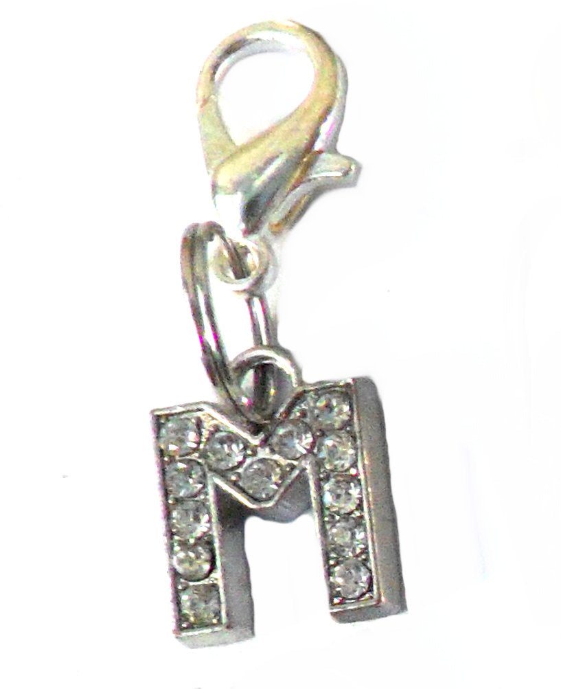 Salmon Oscar A-Z Crystal Letter pet charm attached to a leash, showcasing a sparkling decorative accessory for pets.