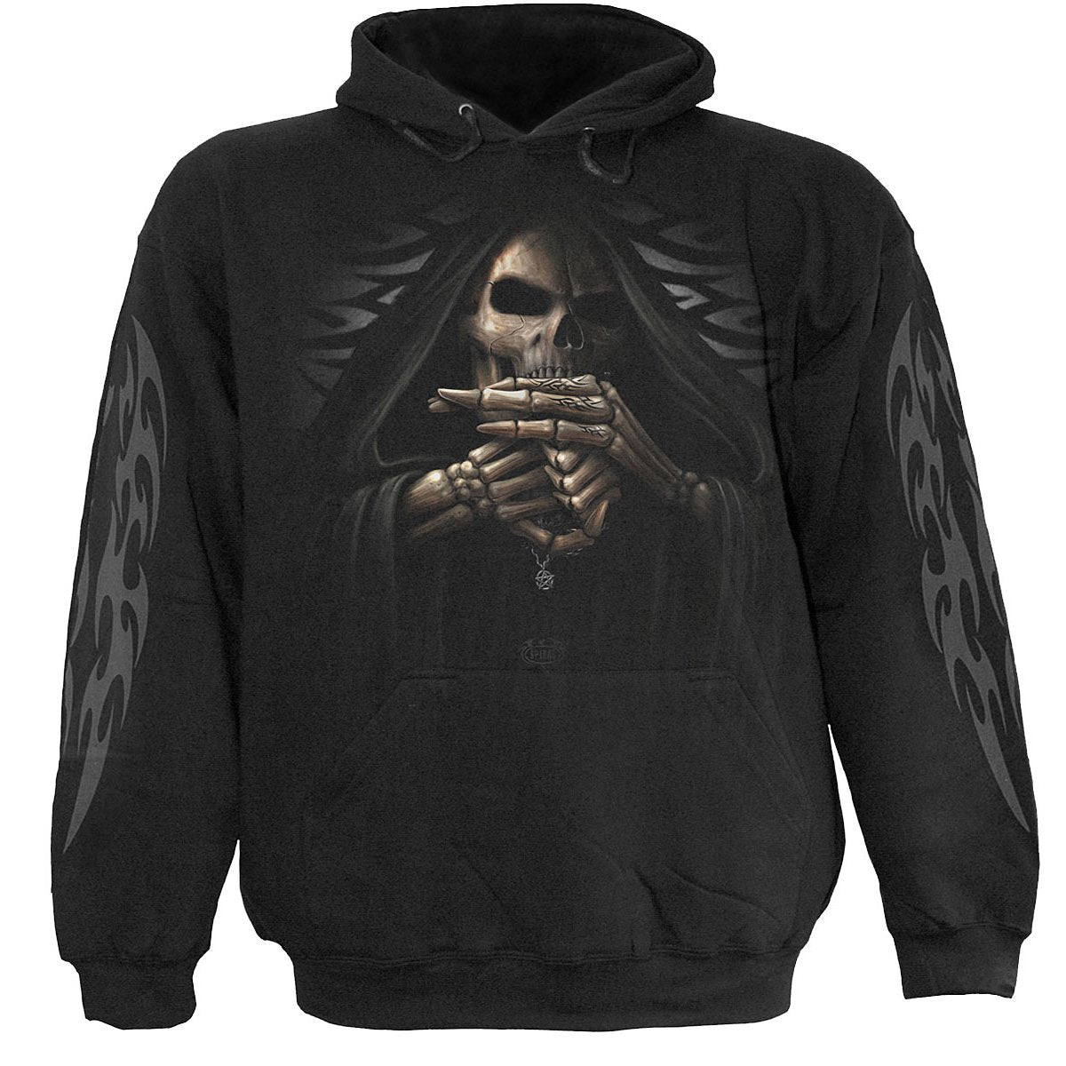 Black Jasper Bone Finger black hoodie with graphic design, featuring a comfortable fit and casual style.