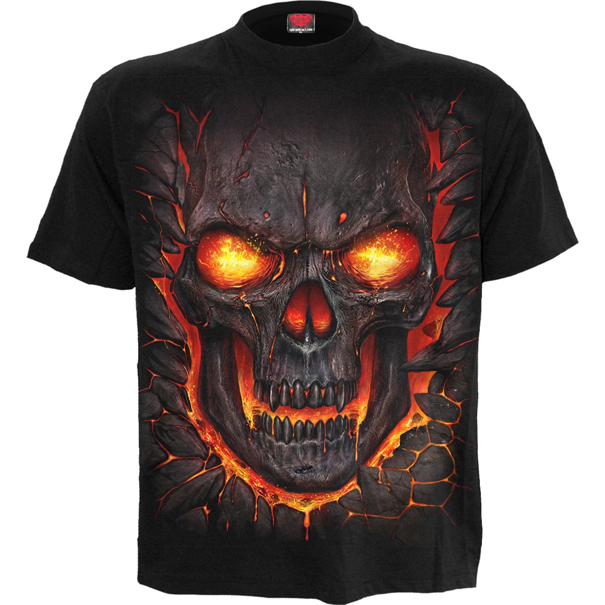 Black Jasper skull lava T-shirt in black with a graphic skull lava design, casual fit, and round neckline.