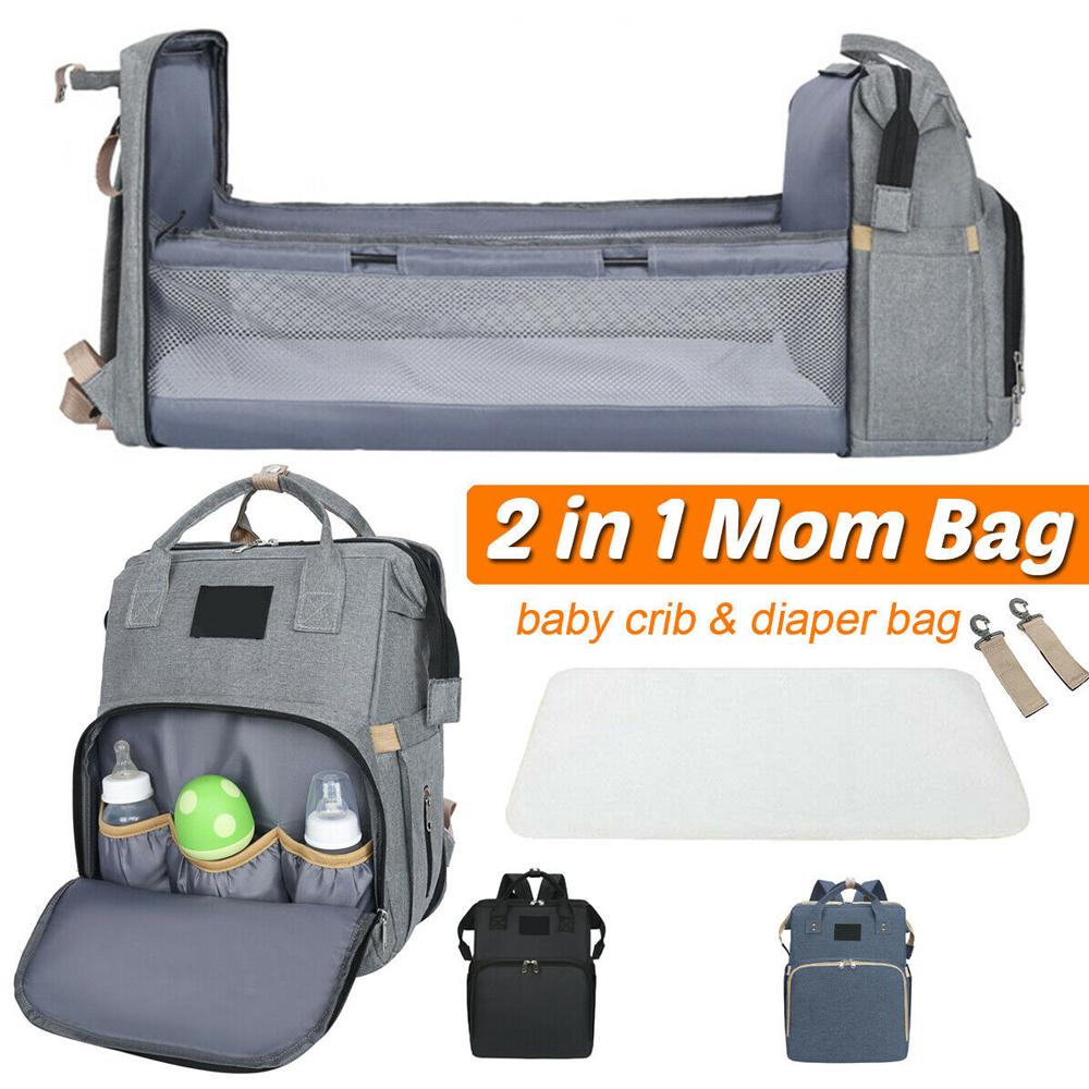 Yellow Pandora stroller diaper bag with built-in baby bed, featuring multiple compartments and a convenient design for parents on the go.