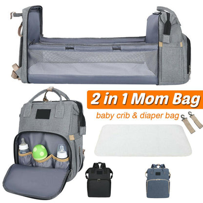 Yellow Pandora stroller diaper bag with built-in baby bed, featuring multiple compartments and a convenient design for parents on the go.
