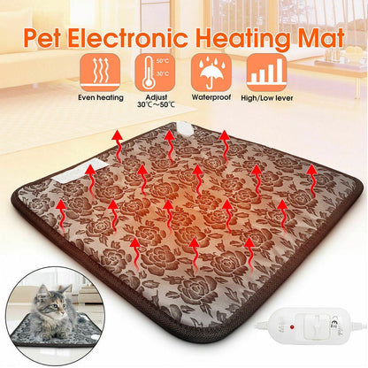 Waterproof pet bed pad with thermal heating from Yellow Pandora, featuring adjustable temperature controls for pet comfort.