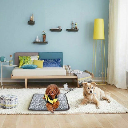 Yellow Pandora waterproof pet bed pad with thermal heating and adjustable features, designed for cozy comfort.