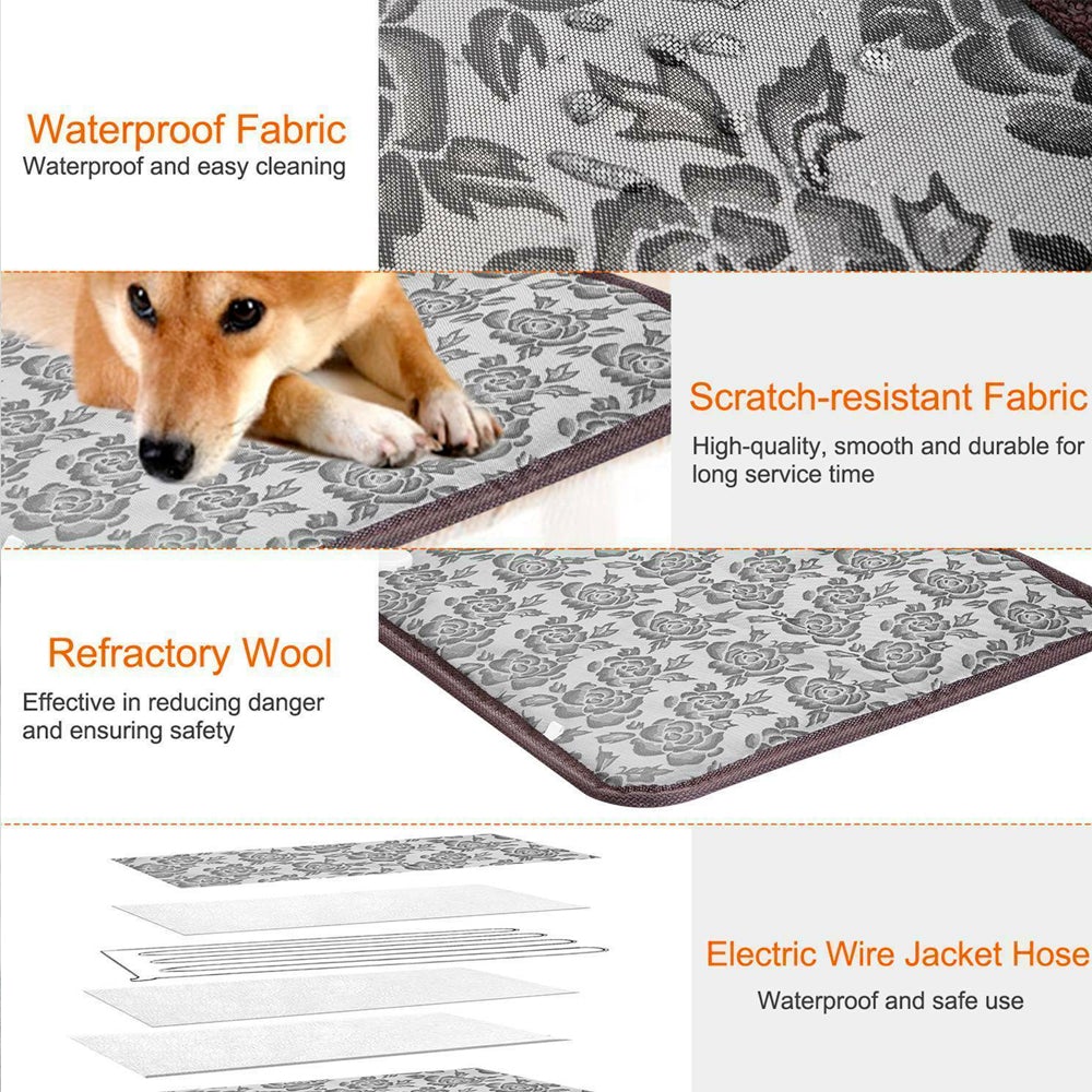 Yellow Pandora waterproof pet bed pad with thermal heating, adjustable temperature, designed for comfort and warmth.
