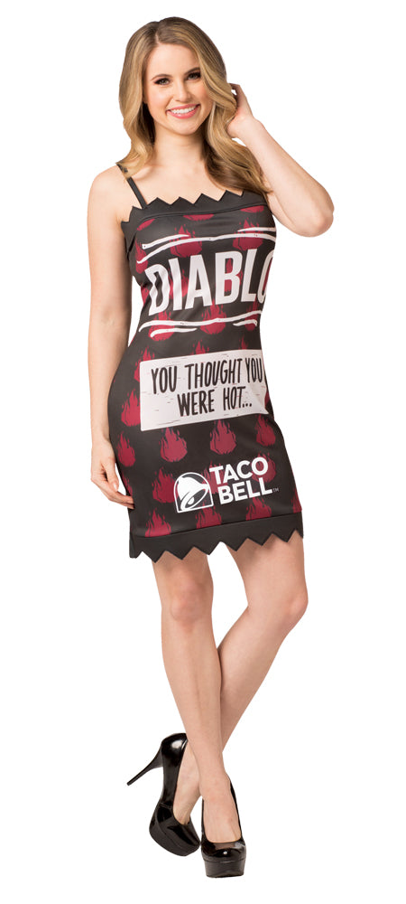 Rose Chloe Taco Bell Packet Diablo dress in size 6-12, featuring vibrant red fabric and playful taco design for kids&
