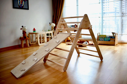 Red Oceanus foldable climbing triangle with ramp, sturdy wooden furniture for children&