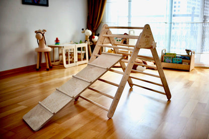 Red Oceanus foldable climbing triangle with ramp, wooden children&