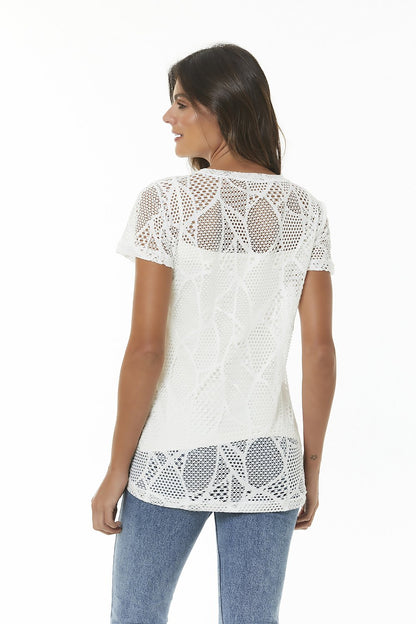 Red Medusa Charlotte fishnet activewear top with long sleeves and a fitted style, shown on a white background.