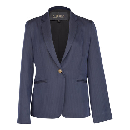 Navy peak-lapels single-breasted blazer for women, tailored Mauve Daisy jacket with structured fit and classic design.