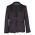 Women’s Luxe Charcoal Blazer by Mauve Daisy, tailored office jacket with fitted cut and classic lapel, hanging on a hanger.