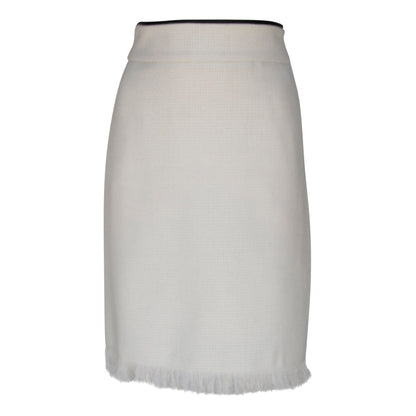 Luxe white mini tweed skirt for women by Mauve Daisy, showcasing a stylish, chic design with a textured tweed fabric.