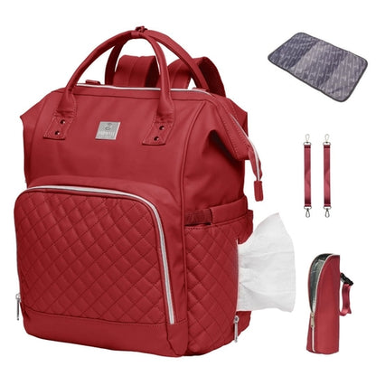 Ochre Athena MIMMTI® 2.0 leather diaper bag backpack with cherry red color and included hydro fleece cloths for parenthood accessories.