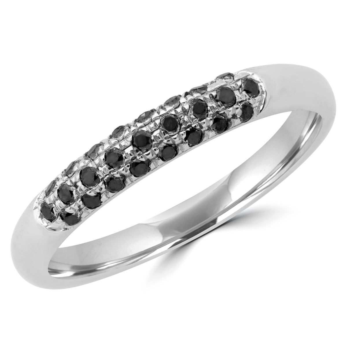 Rose Chloe Majesty Diamonds round black diamond three-row ring featuring 0.16 CTW, elegant and sparkling jewelry accessory.