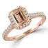 Rose Chloe Majesty Diamonds MD180580-4 1.25 CTW emerald pink Morganite halo engagement ring with intricate design.