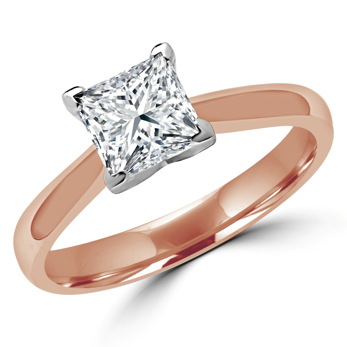 Rose Chloe Majesty Diamonds princess diamond solitaire engagement ring with 0.3 carats, featuring a sleek gold band and elegant design.