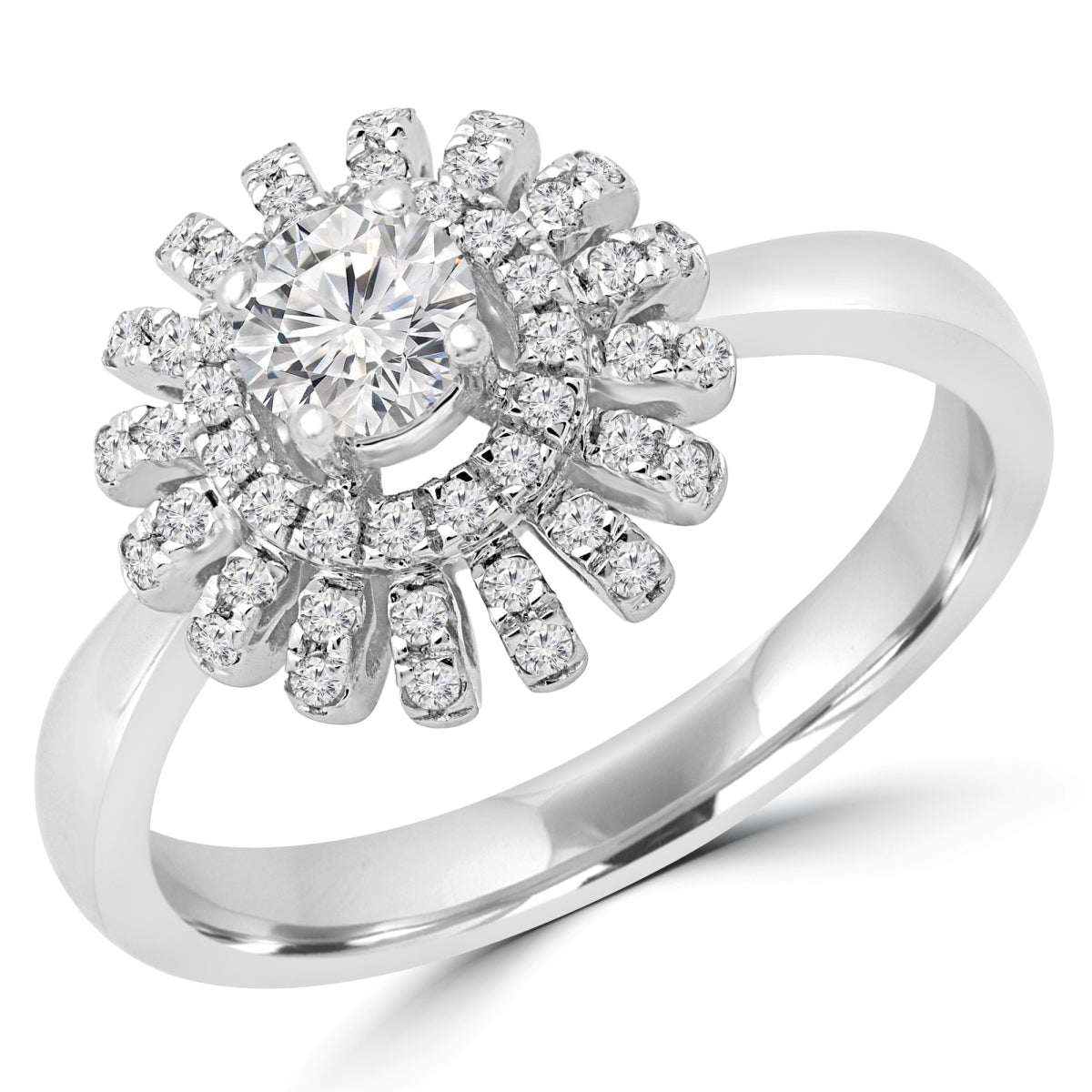 Rose Chloe Majesty Diamonds vintage floral 0.5 CTW round diamond ring with intricate design details.