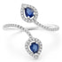 Rose Chloe Majesty Diamonds blue sapphire two-stone ring with round cut sapphires, 0.5 carat total weight, elegant jewelry piece.