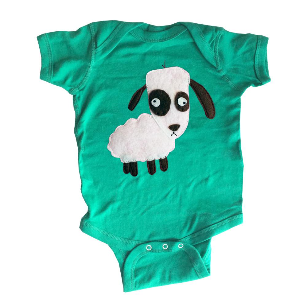 Sky Blue Milo baby onesie with a cute sheep design from mi cielo x Matthew Langille, soft and comfortable for kids and babies.