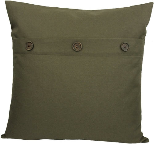 Green feather-patterned pillow with solid color and button accents, 20x20 inches, from Pink Leto home decor collection.