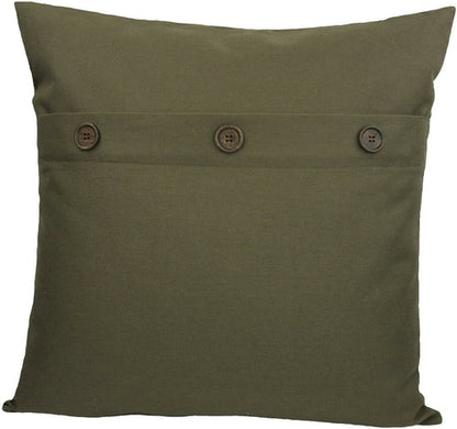 Green feather-patterned pillow with solid color and button accents, 20x20 inches, from Pink Leto home decor collection.