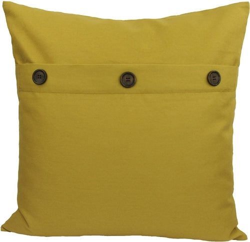 Gold feather accent pillow by Pink Leto, 20x20 inches, solid color with button details, perfect for home decor accents.